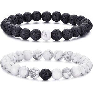 ⚡Rankeef Men 2 White Black Tiger Eye 8MM Natural Stone Crystal Beaded Bracelet